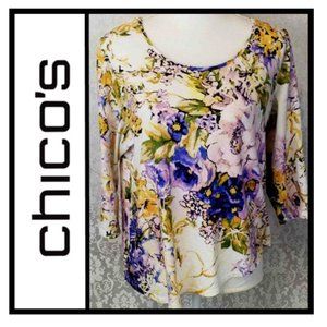 Chico's RARE SIZE PETITE LARGE 2P Floral Assymetrical Top